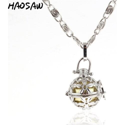 New 32mm Necklace Flower Hollow Vintage Cage Magic Box Bell Music Sound Colorful Bead For Women Necklace Jewelry Findings
