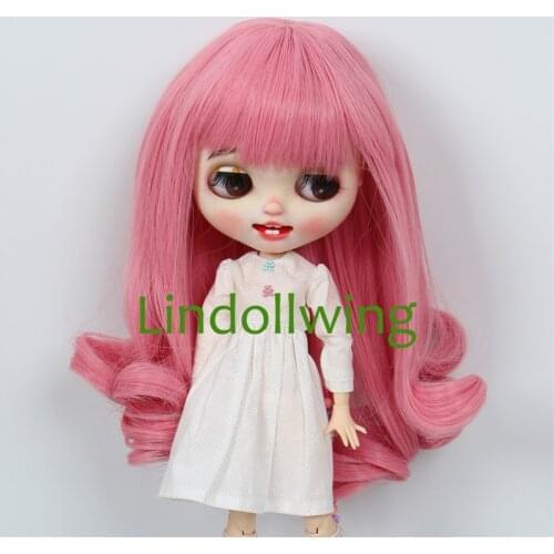 9-10 inch Blyth Wig Long Pink Curly Hair 2333