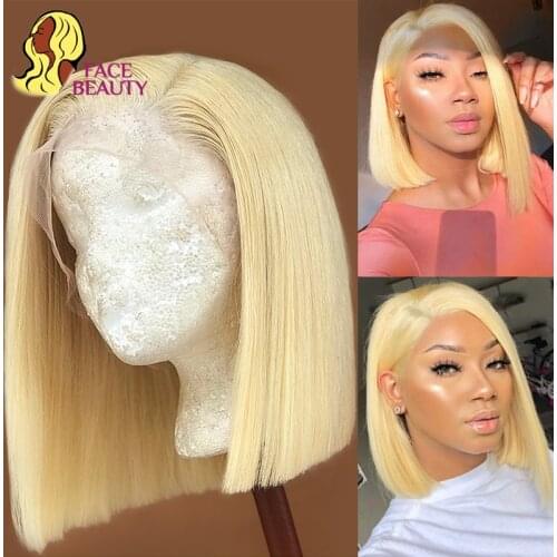 13x4 Bob Frontal Wigs 1B 613 Ombre Blonde Straight Brazilian Lace Front Human Hair Wig Pre Plucked Short Wigs For Black Women