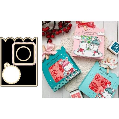 Gift Box Tag Frame Metal Cutting Dies Stencil for DIY Scrapbooking Album Embossing Cards Decoration Crafts Die Cut Template