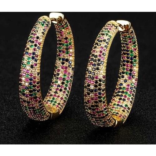 Zlxgirl Luxury brand Multicolor Full mirco paved Cubic Zirconia Women Wedding Party Earring High Jewelry Ears couple brinco