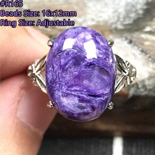 Top Natural Purple Charoite Crystal Ring Jewelry For Women Men Love Healing 16x12mm Beads Stone Silver Adjustable Ring Gemstone
