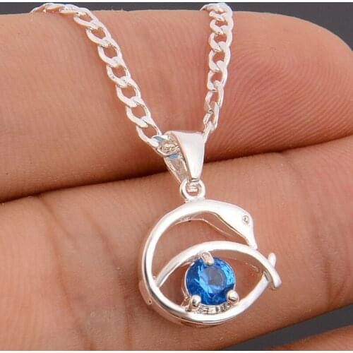VNFURU Red Blue Color Cubic Zirconia Pendants Necklaces For Wedding Engagement Creative Women Ladies Popular Style Jewelry Gifts