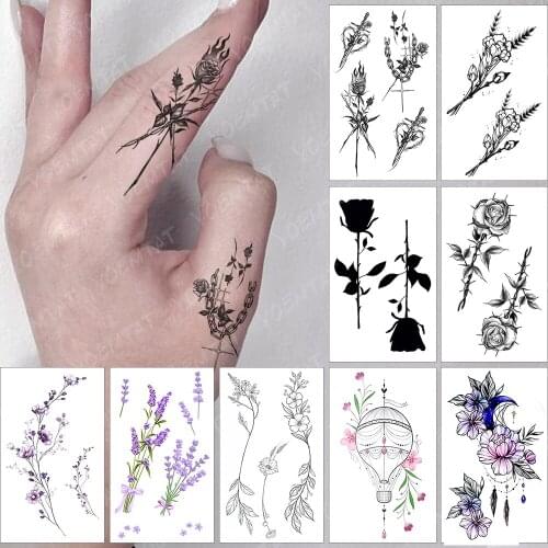 Waterproof Temporary Tattoo Sticker Rose Flame Thorns Flash Tatoo Chain Cross Finger Wrist Fake Tatto For Body Art Women Men