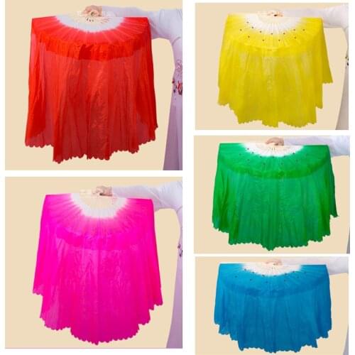Polyester Veil long 81cm(31.8") Chinese Traditional Bamboo Fans Veils Women Girls Colorful Stage Show Props Fans 5 colors 2pcs