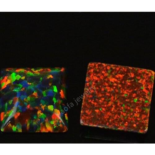 High Quality synthetic loose opal stone Square cabochon cut black fire opal 3mm*3mm- 10*10mm in 78 colors for jewelry making