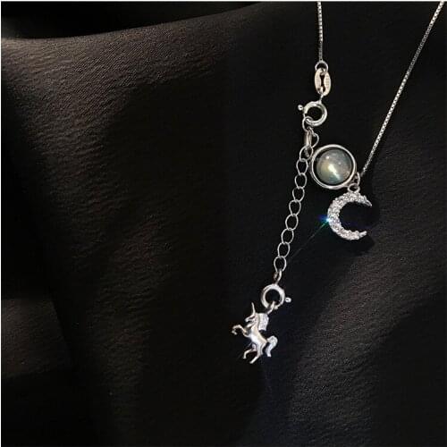 S925 3Pcs/Lot Moonstone Unicorn temperament clavicle chain female tide light luxury Fashion Necklaces