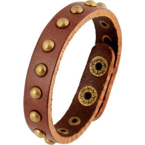 Gold Accessoreis Brown Short Narrow Genuine Leather Punk Wrap Bracelets For Men New Arrival Adjustable Women Jewelry Bracelets