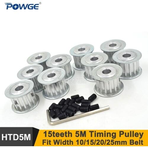 POWGE 50pcs 15 Teeth 5M Synchronous Pulley Bore 5-10mm Fit Width 15/20/25mm HTD 5M Timing Belt 15T 15Teeth HTD 5M Timing Pulley