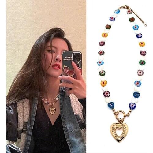 12pcs/lot Simulation Pearl Love Necklace Female Boho Style Small Flower Glass Beaded Clavicle Chain Accessories for Women