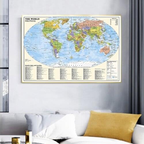 150*100cm The World Map with Country Index and Location Non-woven Canvas Painting Wall Art Poster Home Decoration School Supply