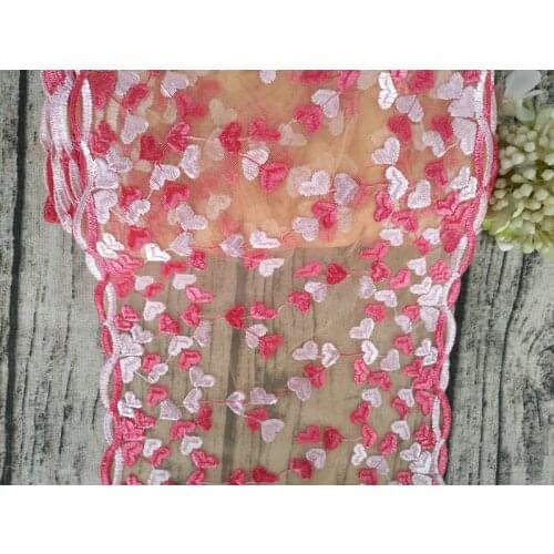 16Yards Orange Yellow Hearts Embroidered Lace Trim Ribbon DIY Handmade Crafts Apparel Sewing Bilateral Fabric Mesh Tape