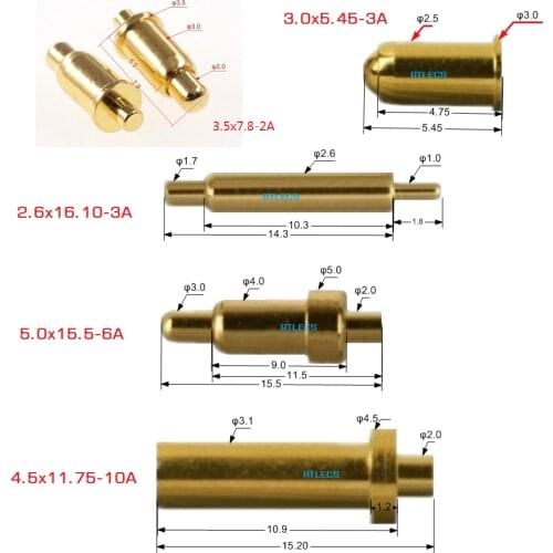 2 pcs Pogo pin Connector Low Voltage High Current 3A 6A 10A 12V DC Gold plated 3um Contact Pin Spring Loaded Probe Thimble