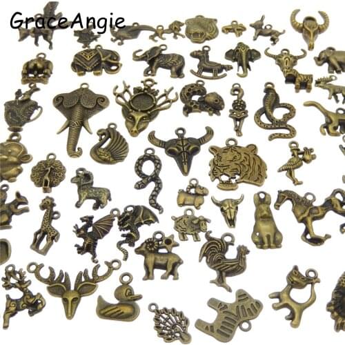 20pcs Mix Animal Charms Skull Elephant Snake Horse Tiger Alloy Bronze Charms Necklace Pendant Bracelet Chamrs Earrings DIY Craft