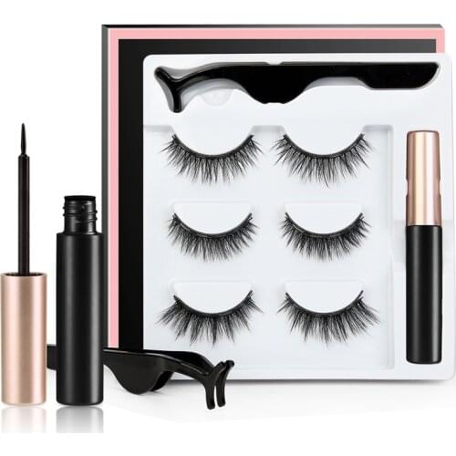 3 Pairs 3D Magnetic Eyelashes Natural Eyeliner Set False Eyelashes Magnet Extension Liquid Eyeliner Set Magnetic Lashes TSLM1