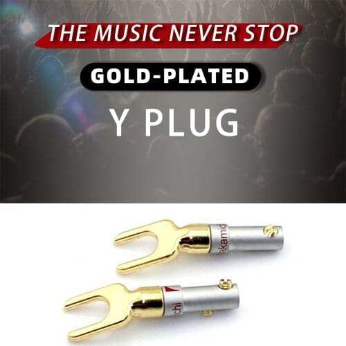 FreeShipping 4 pair/8 pcs Nakamichi Brass Gold plated and Silver Plated Y Spade Speaker Plugs Audio Screw Fork Connector Adapter