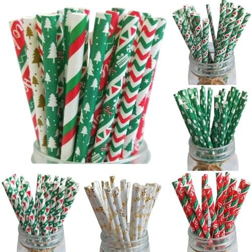 50pcs Snowflake Paper Straws Christmas Table Decorations for Home Xmas Tree Party Drinking Straw Christmas 2020 New Year 2021