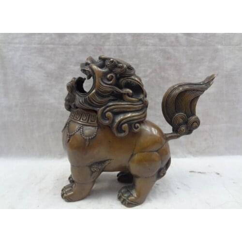 Free Shipping song voge gem S3718 Chinese Bronze Buddhist Wealth Fu Dog Lion Head Statue Box Incense Burner Censer