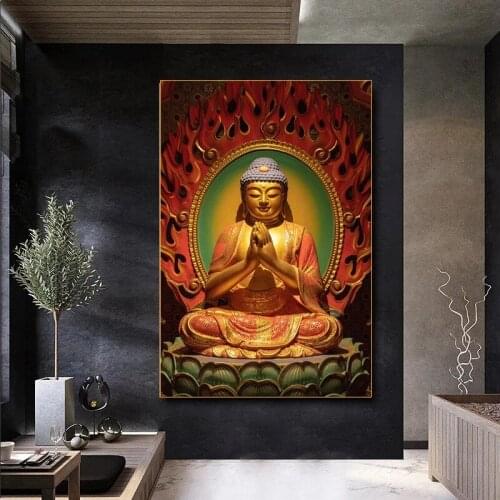 Buddhist God Buddha Canvas Painting Modern Buddha Statue Posters and Prints Wall Pictures Living Room Aisle Home Decoration