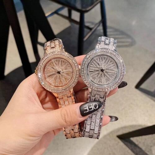 High Quality Fashion Spinning Dial Women Watches Quartz Designer Waterproof Bracelet Watch With Rhinestone Crystal Ladies Watch