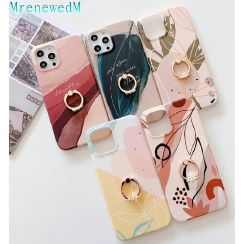 For iPhone 11 12 Pro Max Fashion Watercolor Pattern Case For iPhone 7 8 Plus Mini X XS Max XR SE 20 Stand Cover With Ring Buckle