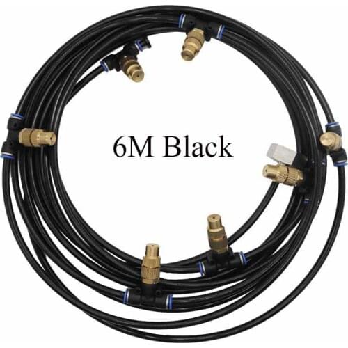 Black water fog misting cooling system kit with brass adjustable nozzles three ways connectors for garden water supplies flowers