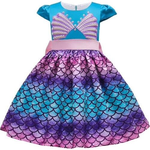 Childrens Sleeveless Dress 2020 Autumn New Girls Mermaid Printing Dress Little Girls Pearl Bowknot Princess Dresses 3-10 Years
