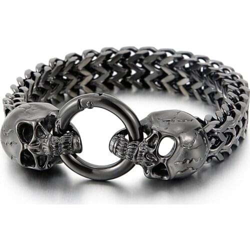 Jewels Store High Quality Fashion Punk Stainless Steel Skull Charm Bracelet For Men Mesh Chain Bangle Man Jewelry Accessories