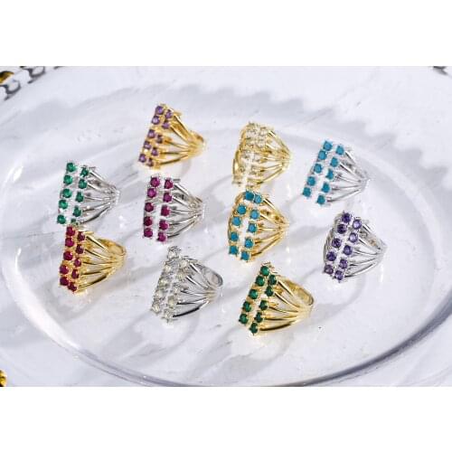 HECHENG,Trendy Style,Colorful Zircon Open Ring,For Women Geometric Rings,Fashion Brass Jewelry Wholesale