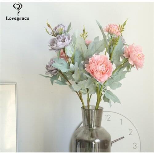 Roses Artificial Flowers for Wedding Wall Fake Flowers White Home Decoration Plastic Long Branch 3 heads Pink Rose Silk Flowers