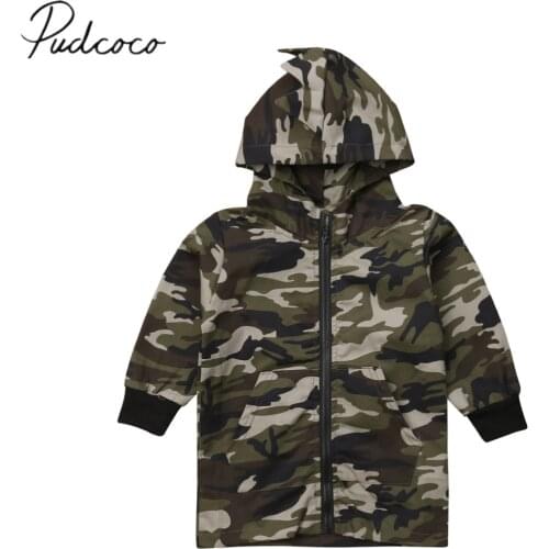 2018 Brand New Fashion Toddler Kids Baby Boys Jacket Coat Camouflage Dinosaur Zipper Long Sleeve Coat Hoodie Top Outfit 2-7Y