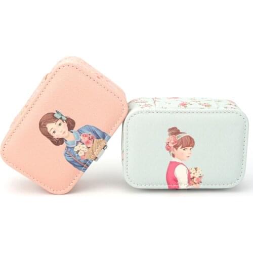 The New Sweet And Cute Pu Leather Korean Girl Jewelry Ring Earrings Necklace Storage Box Built-in Makeup Mirror Removable