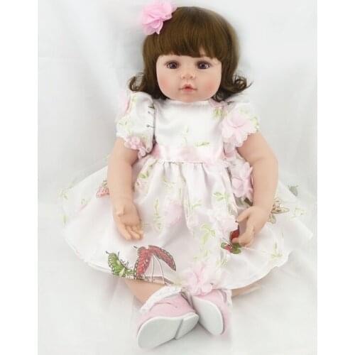 22" Doll Reborn Toddler Baby Girls Short Curly Brown Hair Play Doll Toys Reborn Baby Doll In Princess Dress Birthday Gifts