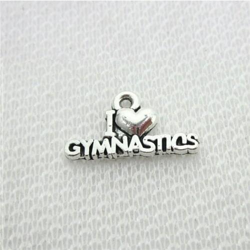 Hot selling 30pcs/lot I love Gymnastics Charms dangle charms lobster clasp floating hanging charms for diy jewelry