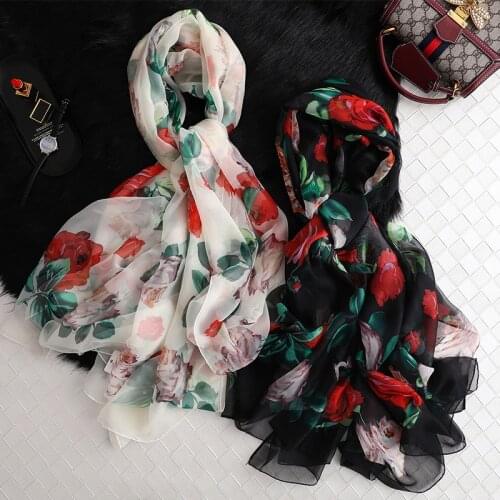 LaMaxPa 2019 New Fashion Spring Silk Solid Scarf For Women Rose print Long Soft Wraps and Shawls Beach Hijab Female Foulard