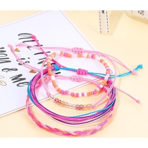Meetvii 4pcs Bohemian Multilayer Wax Rope Bracelet Set for Women Colorful Beads Woven Waterproof Bracelets Fashion Jewelry