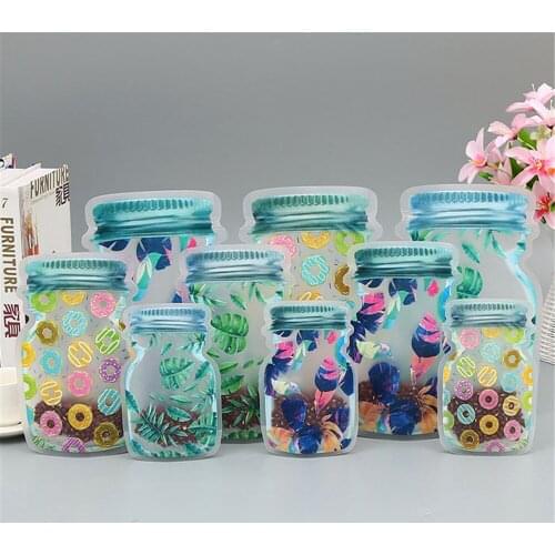S/m/l Reusable Jar Bottles Shaped Bags Pe Waterproof Seal Fresh Candy Cookies Food Storage Bag Snacks Zip Lock Organizer
