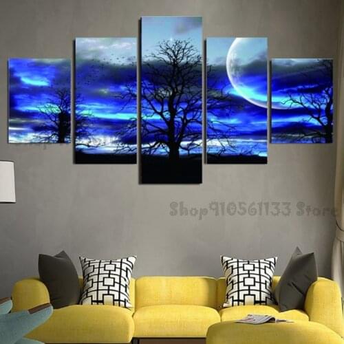 Multi-Picture 5d Diamond painting Scenery Blue Moon Landscape 5 Piece Puzzle Pictures Diamond Mosaic Christmas Art Decor GG3923