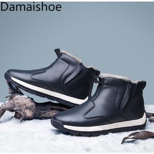 Mens Boots Autumn and Winter New Snow Boots Mens Non-Slip Wear-Resistant Leather Boots Shoes Men Velvet Warm Cotton Shoes Men