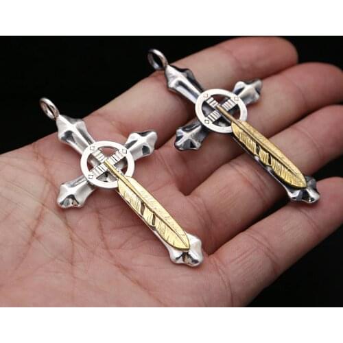 S925 Sterling Silver Jewelry Retro Thai Silver Takahashi Cross Feather Men And Women Pendants