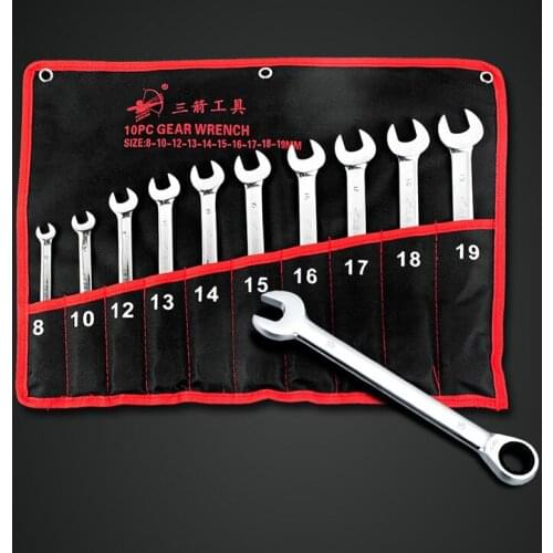 8.10.12.13.14.15.16.17.18.19mm 10Pc The Key CRV Ratchet Spanners Combination Wrenches Set Of Auto Repair Hand Tool For Cars Kit