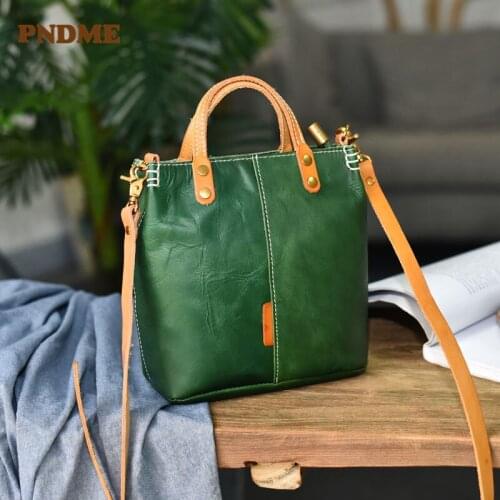 PNDME fashion simple retro Genuine leather ladies small handbag daily outdoor natural real cowhide one-shoulder diagonal handbag