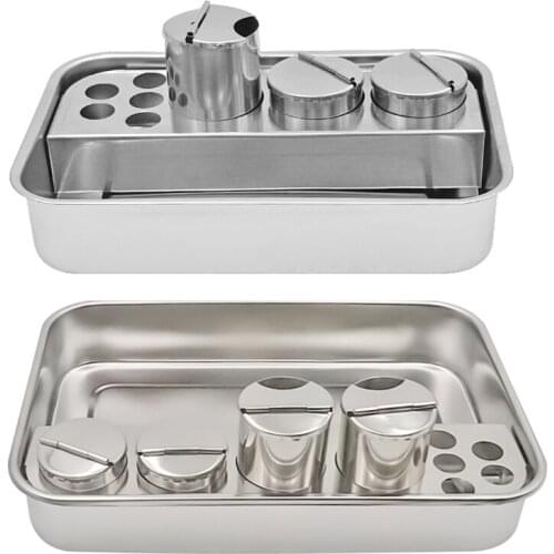 1set Stainless Steel Dental Tool Tray Dressing Plate Instrument Storage Box With 3/4 Bottles Oral Material Dentist Lab Equipment