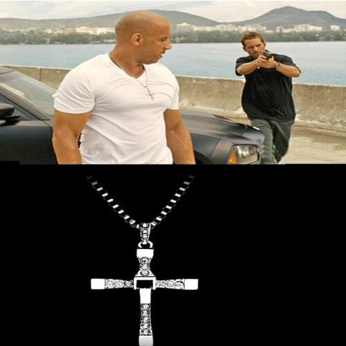 Movie The Fast And The Furious Dominic Toretto Vin Movie Jewelry Rhinestone Pendant Cross Pendant Necklaces For Women Men Fans