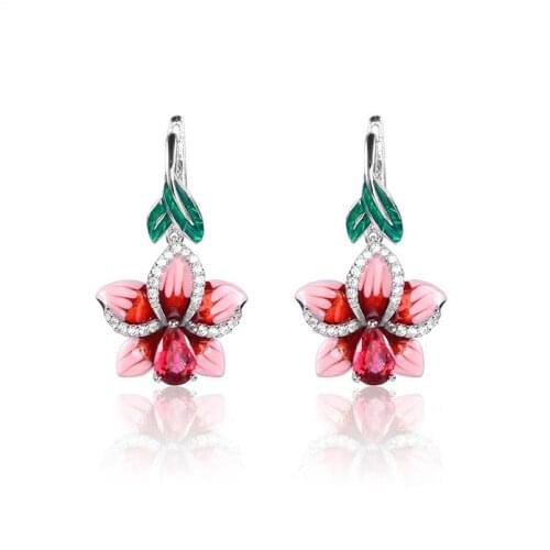 Hot Sale New Fashion Creative Enamel Flower Green Leaves Plants Epoxy Dyed Colored Clip Earrings for Women Jewelry