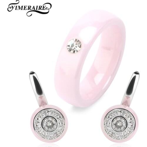 Light Pink Black White Jewelry Sets For Lady Accessories Fashion Pretty Earings & Finger Rings Ceramic Product Healthy Jewellery
