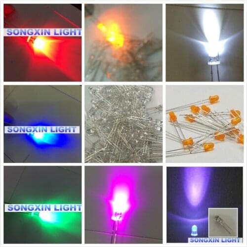 500pcs 3mm led lamp 3mm diodes Round Water clear Light Emitting Diode Red Yellow Amber orange white blue green pink uv purple