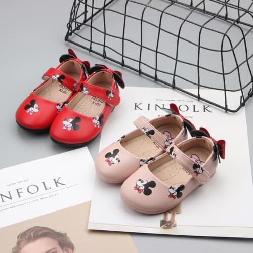 Disney childrens cartoon Minnie Mickey boys and girls non-slip soft sole casual shoes student princess leather shoes single sho
