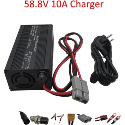 600W 52V 10A Lithium Smart Charger Output 58.8V 10A Charger With fan For 51.8V 14S Li-ion Ebike E-Scooter Motorcycle Battery