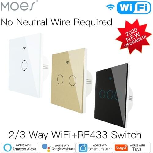 NEW WiFi Smart Light Switch RF433 No Neutral Wire Single Fire Smart Life Tuya App Control Works with Alexa Google Home 220V EU